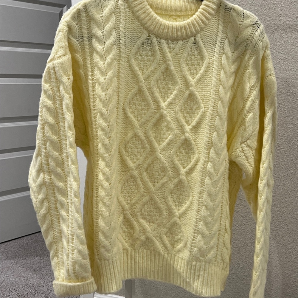 Daily Drills Cream Cable Knit Sweater in lemonade